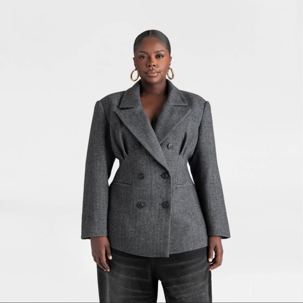 NWT KBB by Kahlana The Corset Blazer - Gray Herringbone L